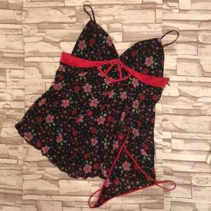Victoria Secret Black pink floral babydoll set NWT